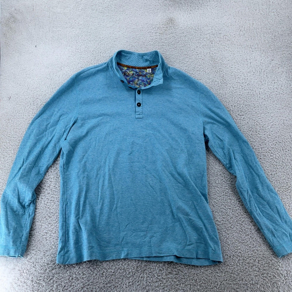 Robert Graham Classic Fit Henley Shirt Mens FITS L/XL Blue Heather Long Sleeve